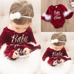 Kinderen Kids Xmas Santa Claus Velvet Romper Jumpsuit Baby Meisjes Romper Pak Outfits Kostuum Warm Herfst Winter Babykleding 201028