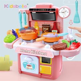 Kinderen Keuken Speelgoed Simulatie Servies Educatief Speelgoed Mini Kitchen VOEDSEL DRUKEND PLAY ROLEN PLAKEN GADELS TOYS KOPERS SET LJ201007