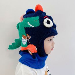 Enfants tricoté chapeau tridimensionnel dessin animé dinosaure licorne casquettes bonnets chaud cou enfants chapeaux fit 2-6Y