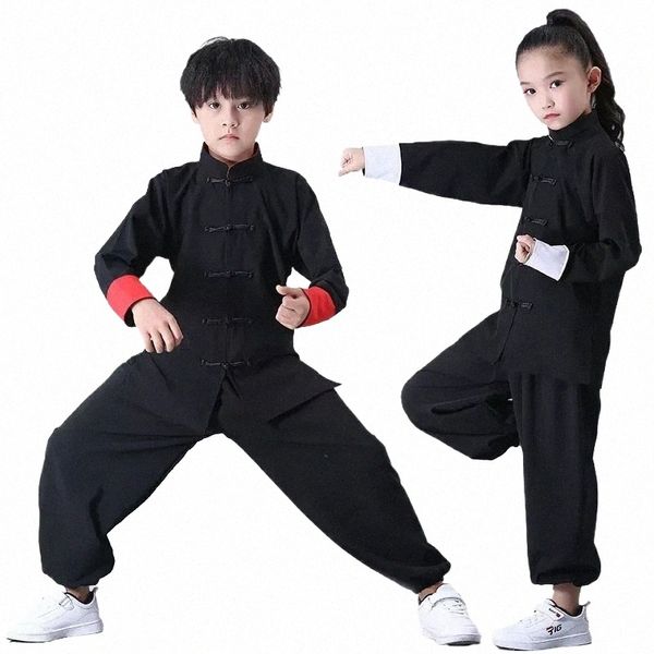 Enfants Kung Fu Uniforme Traditionnel Chinois Vêtements pour Garçons Filles Wushu Costume Top Pantalon Costume Ensemble Tai Chi Folk Stage Outfit d1wG #