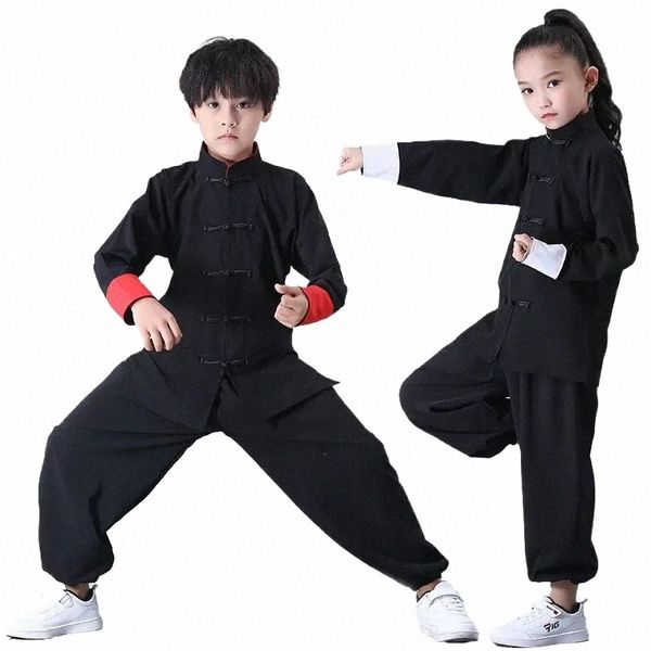 Enfants Kung Fu Uniform Traditial Chinese Clothing for Boys Girls Wushu Costume Top Pants Sett Tai Chi Folk Stage Tenfit T46W # #