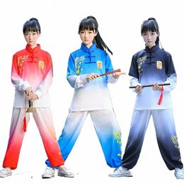 Kinderen Kungfu Uniform Traditionele Chinese Kleding Wushu Kostuum Wing Chun Tai Chi Folk vechtsporten Prestaties Pak Set a0vy #