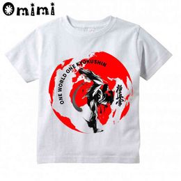 Ky Kyokushin Karate Kanji en Symbool Jongens / Meisjes Zomer Korte Mouw Wit T-shirts Kid Kleding Tops G1224