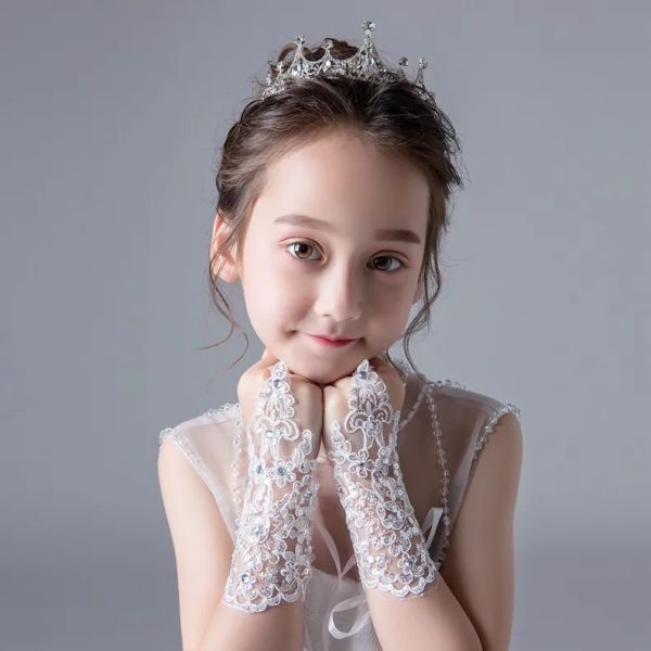 Enfants dentelle paillettes gants mitaines filles robe de mariée fleur fille robe de pansement gants nu doigt fête Performance gant de danse