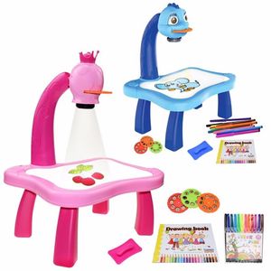 Children Led Projector Art Drawing Table Toys Kids Painting Board Desk Arts Crafts Educational Learning Paint Tools Toy for Girl 1247f