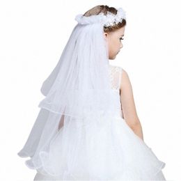 Kinderen kleine prins haarband dubbele lagen tule bruids sluiers frs slinger ruches floral kanten bruiloft feestkrans s982#