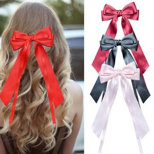 Enfants longs ruban arcs épingles à cheveux belles filles satin arcs princesse hair pince boutique enfants Barrettes accessoires z7884