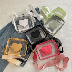 Les enfants aiment les sacs à main carrés de coeur garçons filles messager loisirs sacs de gelée transparents mode enfants sangles sac décontracté à bandoulière unique Z7314