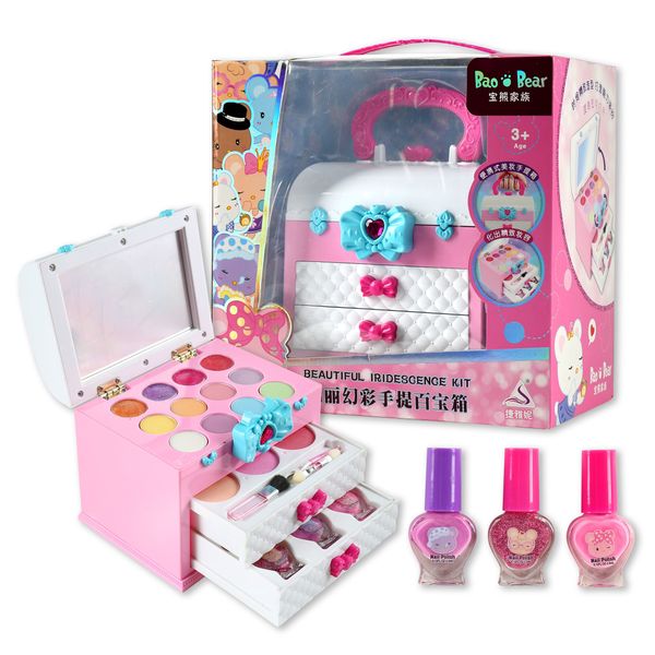 Los niños componen juguetes tocador moda belleza conjunto seguro no tóxico fácil de limpiar kit de maquillaje para vestido niña jugar casa regalos LJ201009