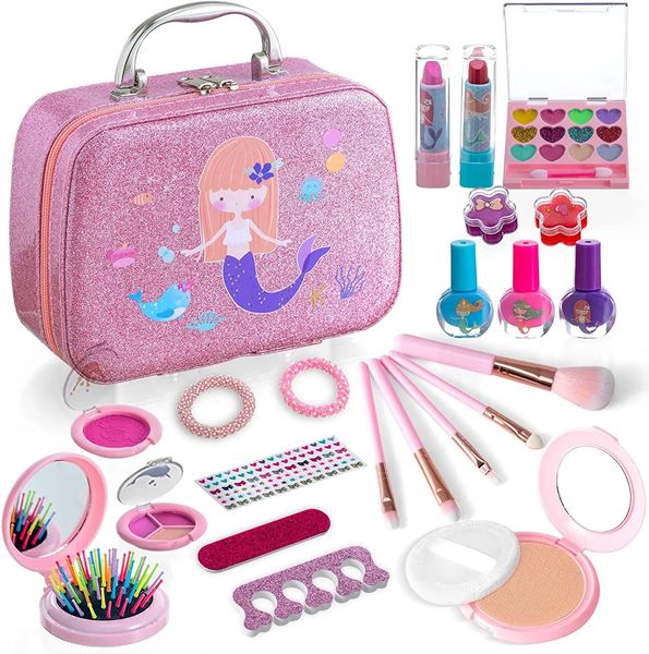 Juego de maquillaje para niños, lápiz labial, juego de simulación con juguetes, cosmética, educación, niña, princesa, juguete, maleta, regalo 231225