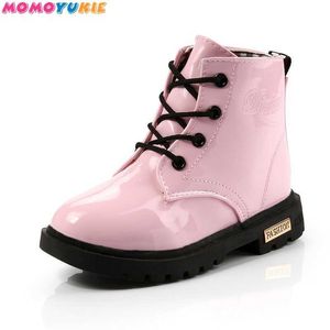 Kinderen Martin Boots PU Lederen Waterdichte Motorfiets Winter Kids Sneeuw Merk Meisjes Prinses Schoenen Rubber 210713