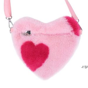 Enfants Messenger Sac Mode Filles Portefeuille Voyage En Plein Air Sacs À Bandoulière Rose En Peluche Amour Coeur Forme Zipper Enfants Bandoulière RRB12942