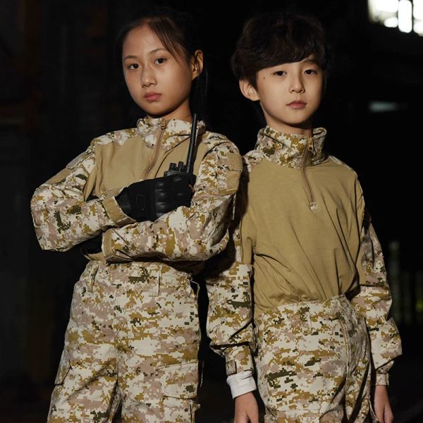 Niños Uniformes Militares Combate Táctico Biños Pantalones de camisa larga Juego de camuflaje para niños Swat Ejército Swat Traje de caza NUEVO