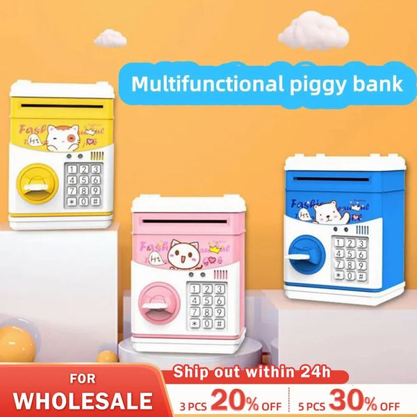 Enfants Mini Piggy Bank Cartoon Pattern Box Money Boîte d'économie pour pièce avec pièce de jeux de musique Cash Cash Home Decoration Gift 240408
