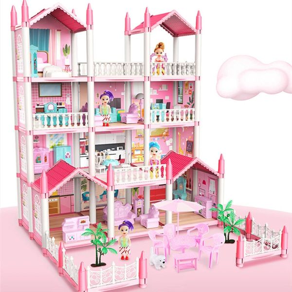 Enfants Montessori House 3d Assemblé Castle Castle Manual Doll House Villa Princess Castle Girl's Toy Birthday Gift Toy Hous 240106