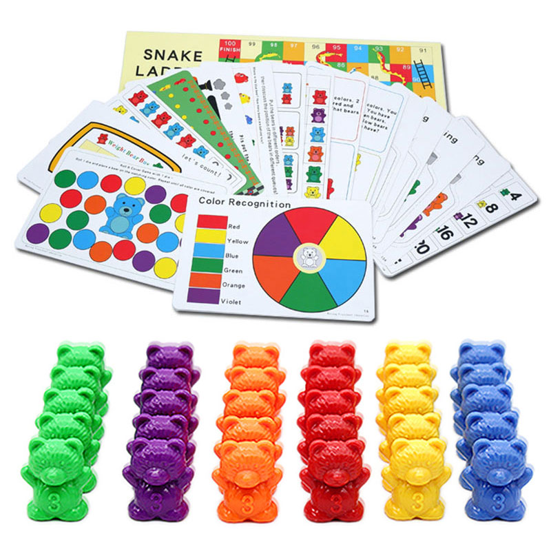 Kinder Montessori Material Counting Bären sensorisches Spielzeug Boxed Gewichtsbalance -Skalen Regenbogen Stapelspiele Bildungsmathematikspielzeug