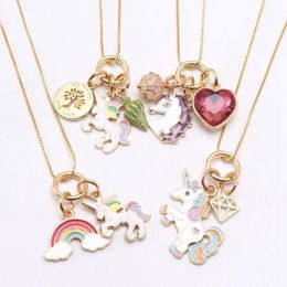 Enfants Collier Licorne Pendentifs Colliers Longue Chaîne Enfants Filles Charmant Pendentif Enfant Bijoux Accessoires Cadeau De Fête 4 Designs DW6350