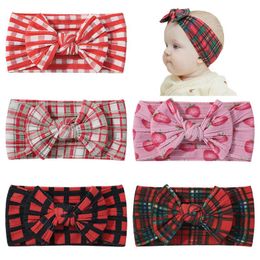 Kinderen NIEUW RODE PLAID STRIPED BABY Zachte elastische haarband Cute Girls Bow Head Band Hoofdbanden Kids Hair Accessoires