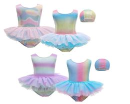 Kinderen OnePieces Badmode Meisje Zeemeermin Badpak Cap 2 stuks Bikini Baden Baby Driehoek Kid Boog Badmode Suit5125429