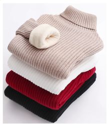 Suéter acolchado para niños Otoño Invierno Niños Cuello alto Prendas de punto Jerseys Bebé Algodón Ropa superior Sólido Camisa de fondo cálido 240129
