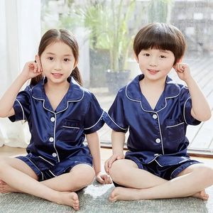 Enfants pyjamas set kid kmot vêtements enfants tout-petit garçons filles vêtements glace en soie satin tops chemises pantalon à la maison enfants pyjama 240424