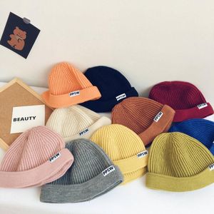 Bonnet/Crâne Casquettes Enfants Plaine Lettre Marque Chapeau Doux Chaud Tricoté Bébé Chapeaux Mignon Confortable Chunky Hiver Infant Toddler Bonnets Pour Garçons Filles