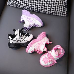 Kinderplatform sneakers herfst mode roze meisjes schoenen zachte zool niet-slip kinderschoenen voor jongens dikke zoze sporttensschoenen 240528