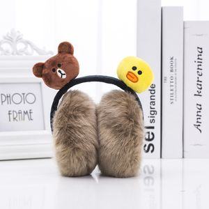 Enfants en peluche fourrure mignon Cartton canard ours lapin cache-oreilles enfants hiver chaud solide 2 en 1 bandeaux pliable cache-oreilles