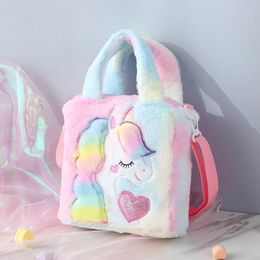 Sac à main en peluche pour enfants, sacs à bandoulière en fourrure colorée, sac à main d'école d'hiver, dessin animé Animal, mode ceintures pour enfants, pochette 240306