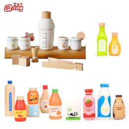 Children Pretend Play Wooden Milk Drink Set Kitchen Food Toys Montessori Learning Educational Kids Simulation Imitation Game 240507