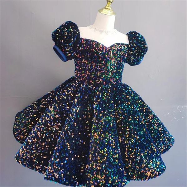 Robe de princesse en gaze Pompadour pour filles, modèle brillant, robe de soirée Catwalk, motif floral, Costume de couleur pour petit hôte