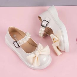 Kinderen Princess Lolita Toddlers Pearl Bow Single Fashion Girl Leather Glossy Kids Mary Jane schoenen voor feest L2405 L2405