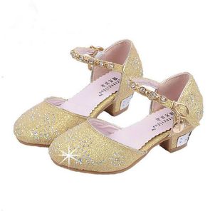 Enfants princesse sandales enfants filles chaussures de mariage talons hauts chaussures habillées chaussures en or pour les filles GA198