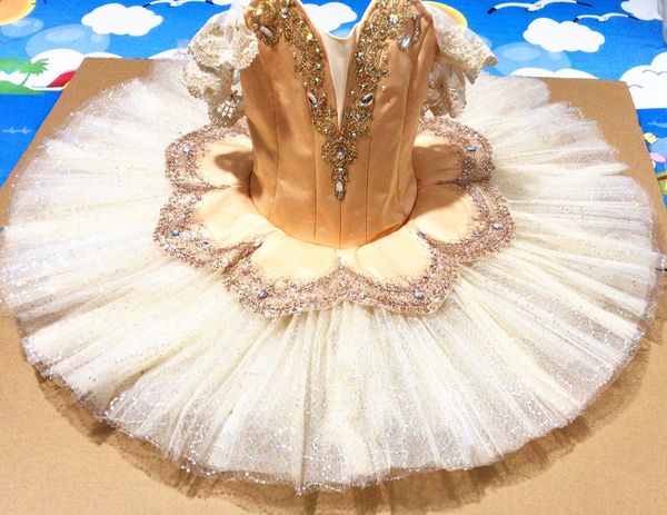 Enfants professionnel Tutu robe de ballet couleur champagne jupe de ballet classique crêpe tutu costumes performance ballerine porter 240304