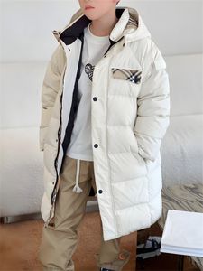 Los niños puffer abajo abrigos largos diseñador de moda con capucha forro a cuadros niños niñas niños invierno outwear bebé niña niño abrigo acolchado ropa