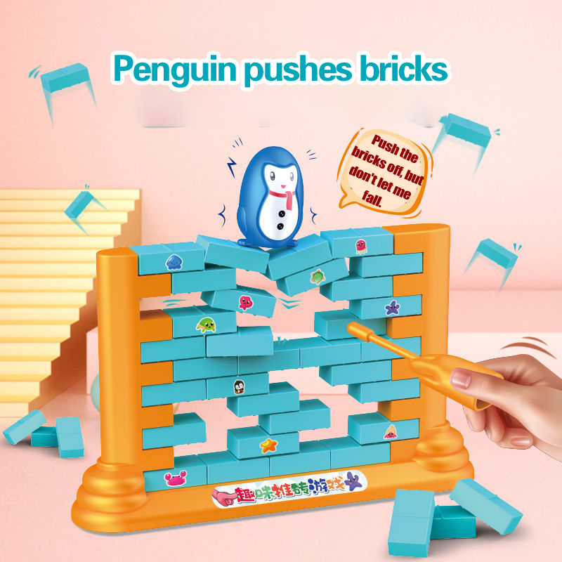 Bambini Push Brick Penguin Push Wall Gioco da tavolo Demo Wall Creative Wall Short Game Giocattoli interattivi genitore-figlio