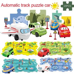 Kinderen Puzzel Elektrische Spoorweg Speeder DIY Assemblage Auto Automatische Spoor Stad Scène Bouw Onderwijs Speelgoed Cadeau 240131