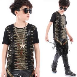 Enfants Qerformance Clothing Boys Sequins T-shirt Pantalon Fringe Pantals Tenues Singer Host Costumes Hip Hop Vêtements DQS2777 200H