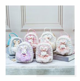 Enfants lapin applique double usage sac à dos enfants dentelle perlée plaid sacs à main filles dessin animé sacs de messager Z7230