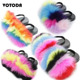 Enfants Fourrure De Raton Laveur Intérieur Pantoufles Enfants Avec Sangle Maison Fluffy En Peluche Diapositives Casual Bande Élastique Plat Tongs Sandales De Plage 220426