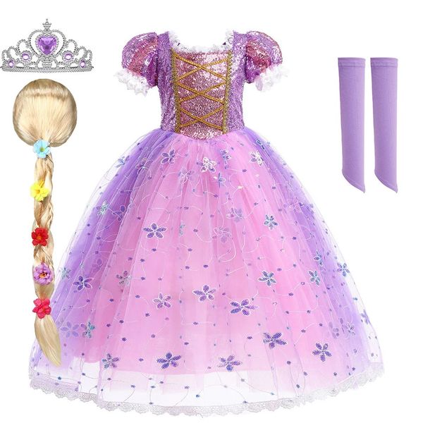 Enfants Rapunzel Costume Petite fille Luxury Cosplay robe Kids Halloween Dress Up Christmas Clothing 3 4 5 6 7 8 9 10 ans 240416