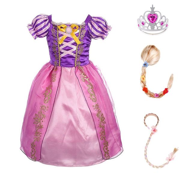 Niños Rapunzel vestido fiesta de verano princesa disfraz niñas Navidad cumpleaños enredado disfraz carnaval ropa con peluca