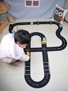Enfants route construction autoroute jouet voiture trafic chaussée flexible PVC Puzzles piste jeu ensemble bricolage accessoires universels scène de jeu 231225