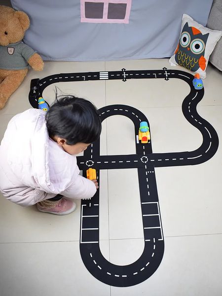 Niños construcción de carreteras autopista juguete coche tráfico carretera flexible PVC Puzzles Track Play Set DIY accesorios universales escena del juego 231225