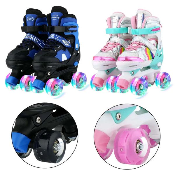 Chaussures de patin à roulettes pour enfants 4 roues Sport Protecitve chaussures à roulettes pour débutants garçon fille enfant enfant patinage Sport clignotant Quad Skates240129