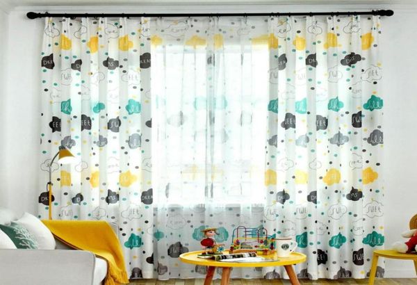 Cortinas opacas para habitación de niños, diseño de letras de nube de dibujos animados para habitación de bebé, cortinas de ventana impresas modernas para sala de estar 9744391