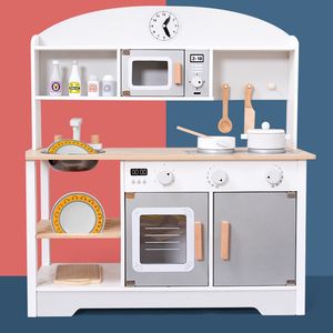 Juego de juguetes de cocina de vajilla de madera artificial para niños