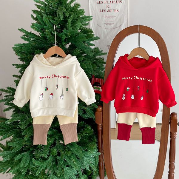 Sudadera con capucha y forro polar para niños, suéter grueso y cálido de Navidad, pantalones superiores, Otoño e Invierno