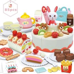 Jouets de gâteau d'anniversaire pour enfants, jeu à la maison, ensemble de fête de thé de l'après-midi, cuisine avec musique légère, éducation précoce 231220