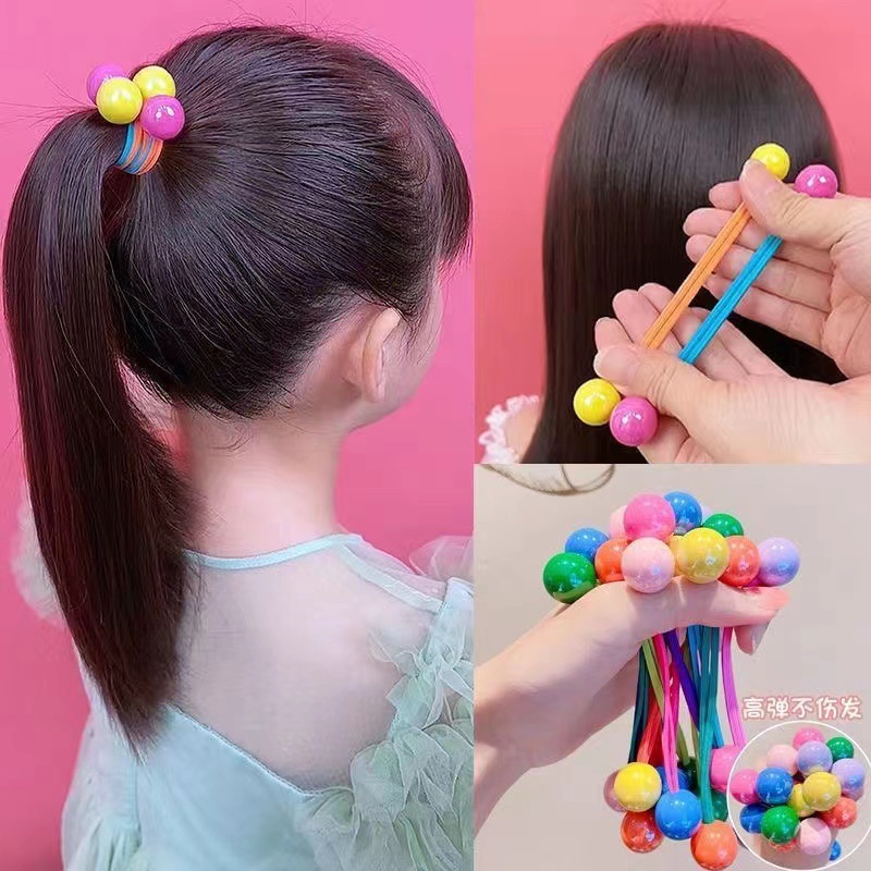Barns godisfärg hår cirkel hög kvalitet hög hästsvans dubbel huvudboll hårrep för flickor innovativ enkelhet skadar inte gummibandet